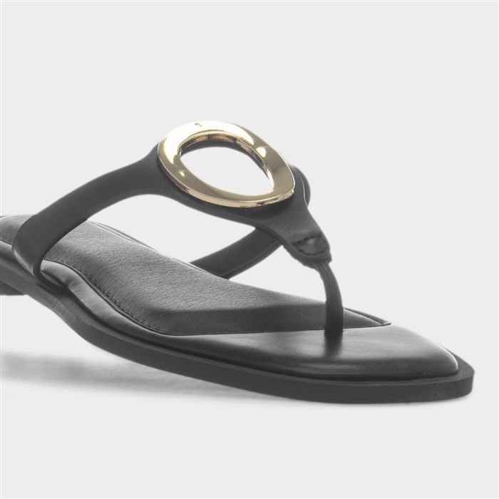 Su Womens Black Flat Toe Post Sandal