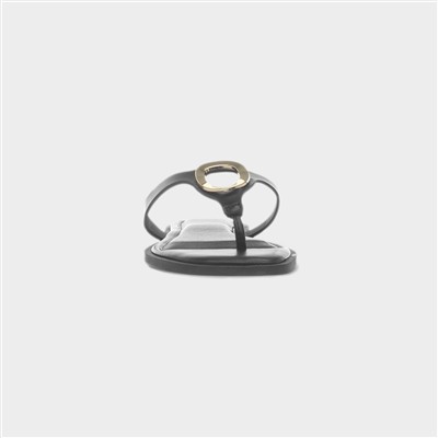 Su Womens Black Flat Toe Post Sandal