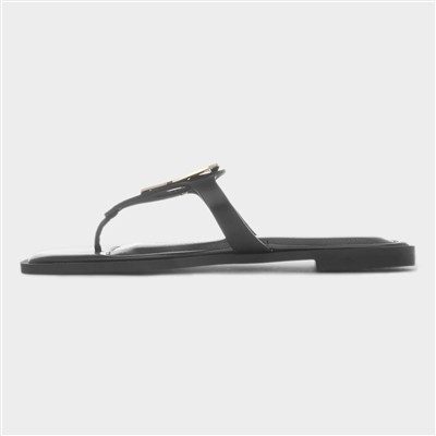 Su Womens Black Flat Toe Post Sandal
