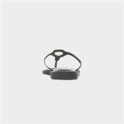 Su Womens Black Flat Toe Post Sandal