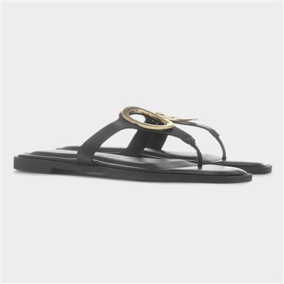 Su Womens Black Flat Toe Post Sandal