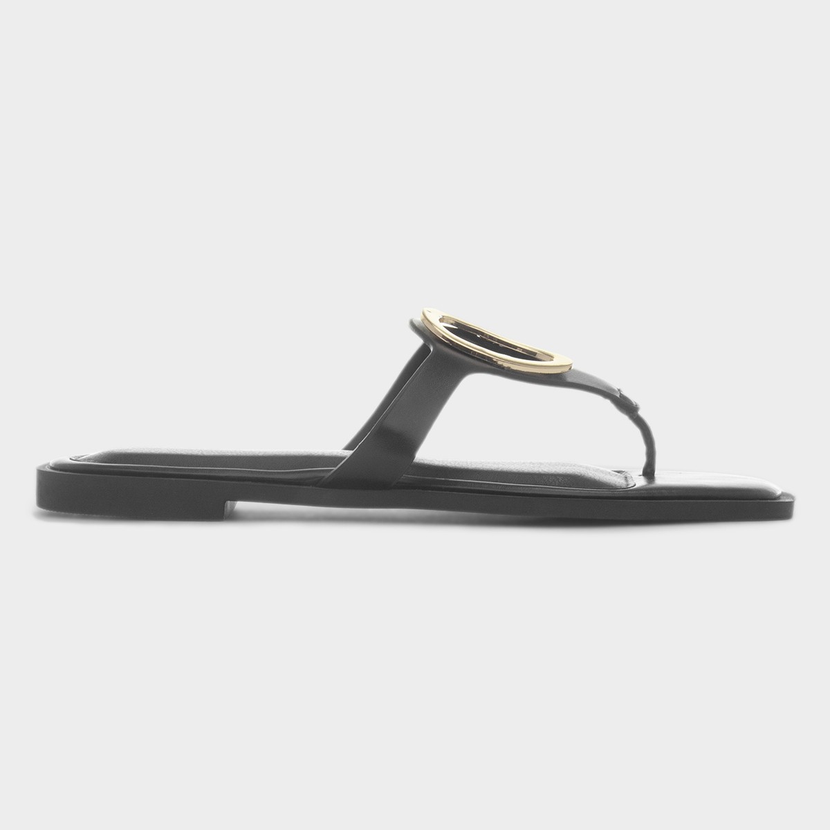 Su Womens Black Flat Toe Post Sandal