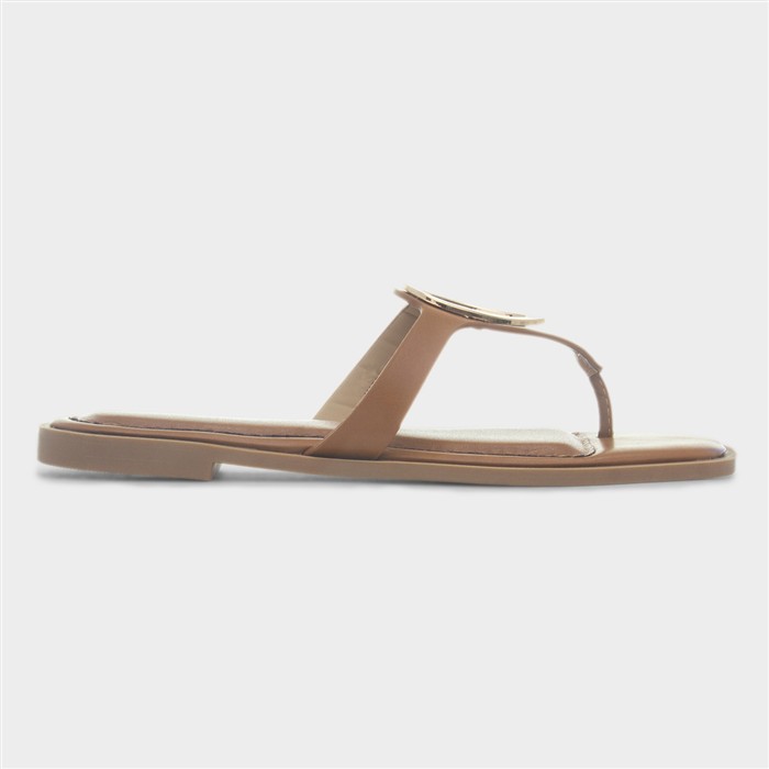 Su Womens Tan Flat Toe Post Sandal