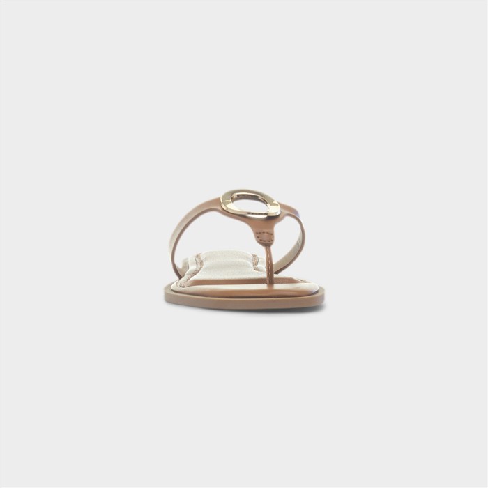 Su Womens Tan Flat Toe Post Sandal