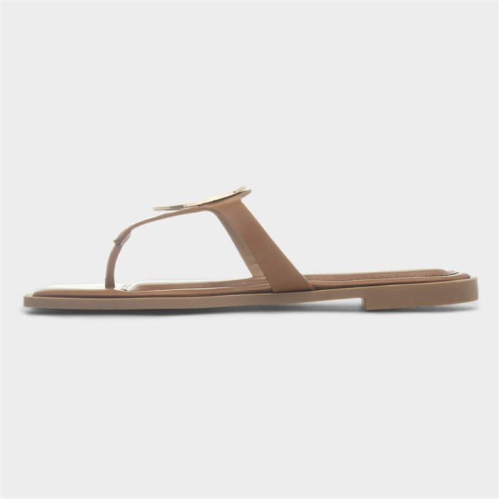 Su Womens Tan Flat Toe Post Sandal