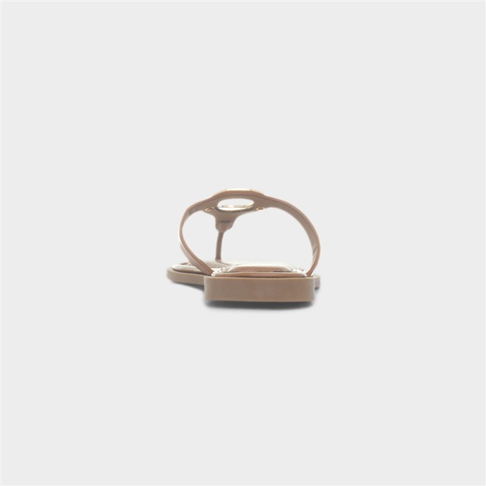 Su Womens Tan Flat Toe Post Sandal