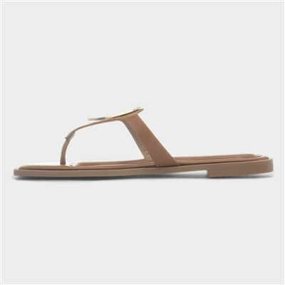 Su Womens Tan Flat Toe Post Sandal