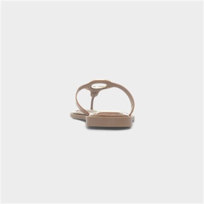 Su Womens Tan Flat Toe Post Sandal