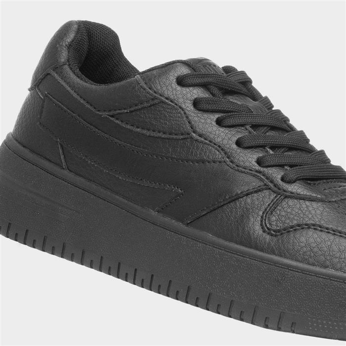 Donte Womens Black Lace Up Chunky Flat Shoe
