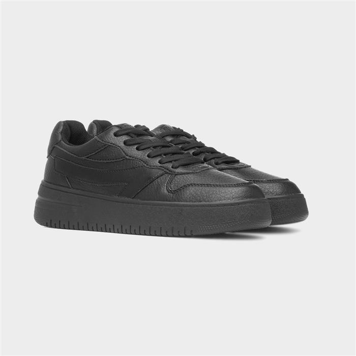 Donte Womens Black Lace Up Chunky Flat Shoe