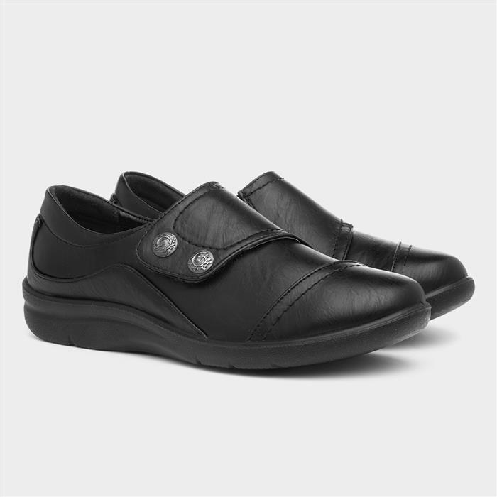 Rebecca Womens Black Easy Fasten Shoe