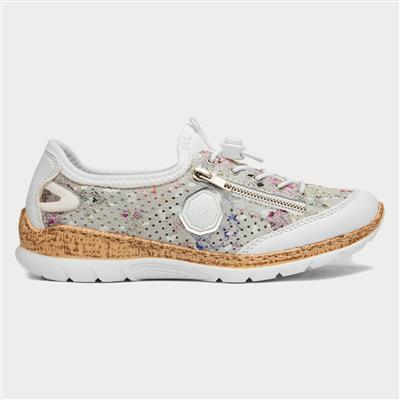 Womens White Multi Coloured Casual Shoe