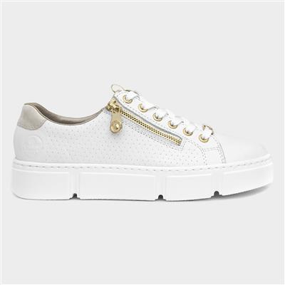 Womens White and Gold Lace Up Shoe