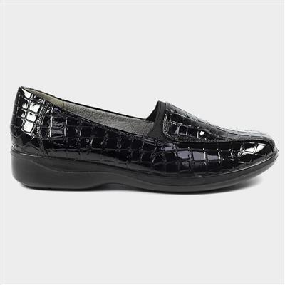 Nieve Womens Black Croc Patent Shoe