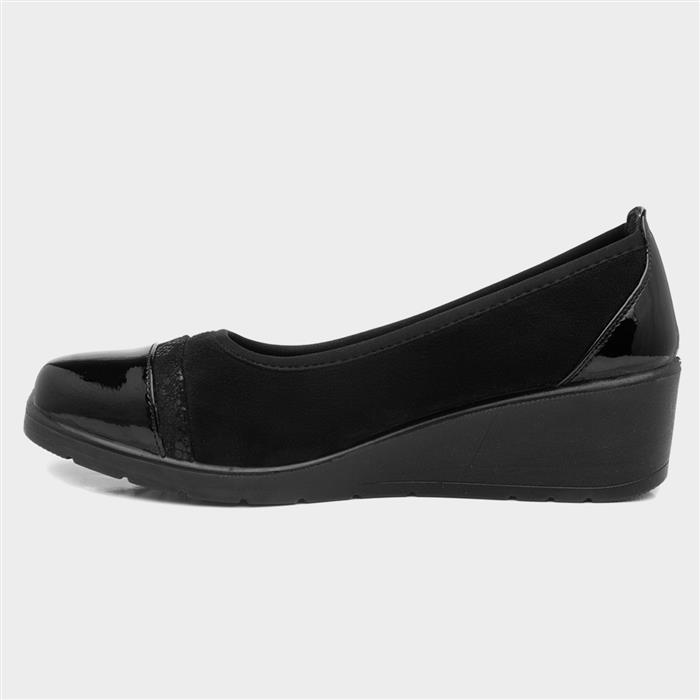 Womens Black Wedge Slip On Shoe