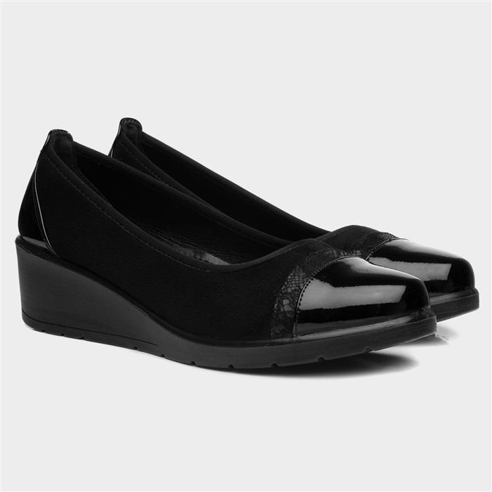Womens Black Wedge Slip On Shoe