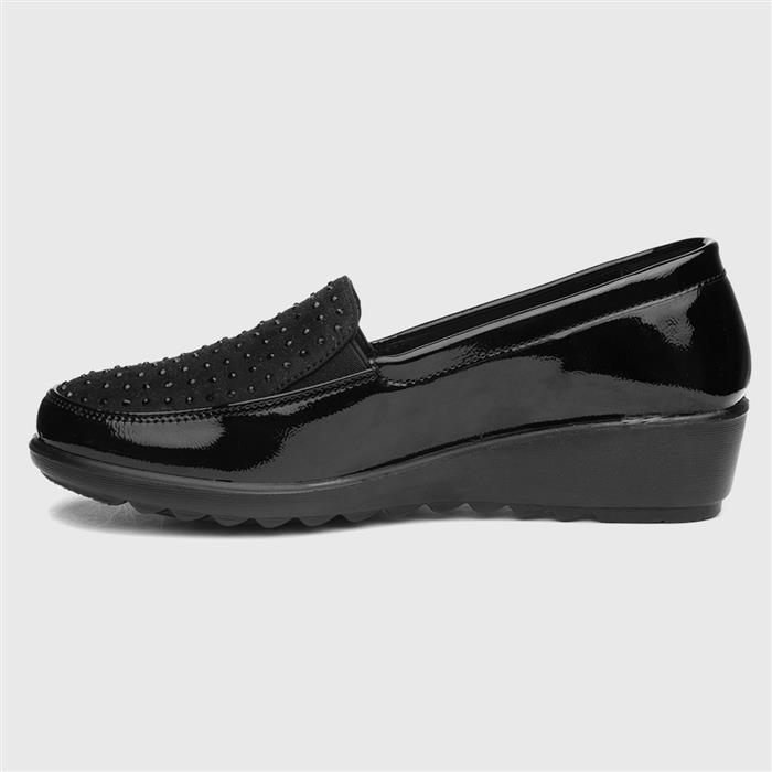Susan Womens Black Slip On Wedge Shoe
