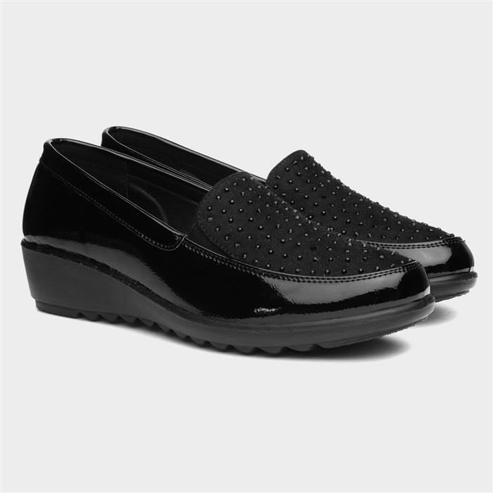 Susan Womens Black Slip On Wedge Shoe