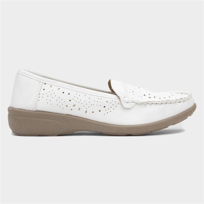 Womens White Casual Slip On Loafer Shoe