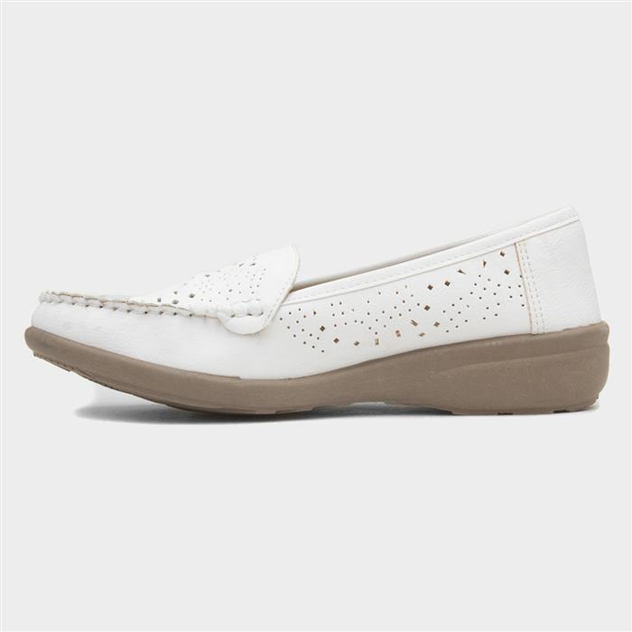 Womens White Casual Slip On Loafer Shoe