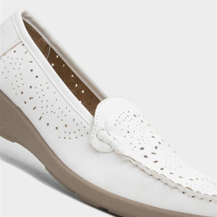 Womens White Casual Slip On Loafer Shoe