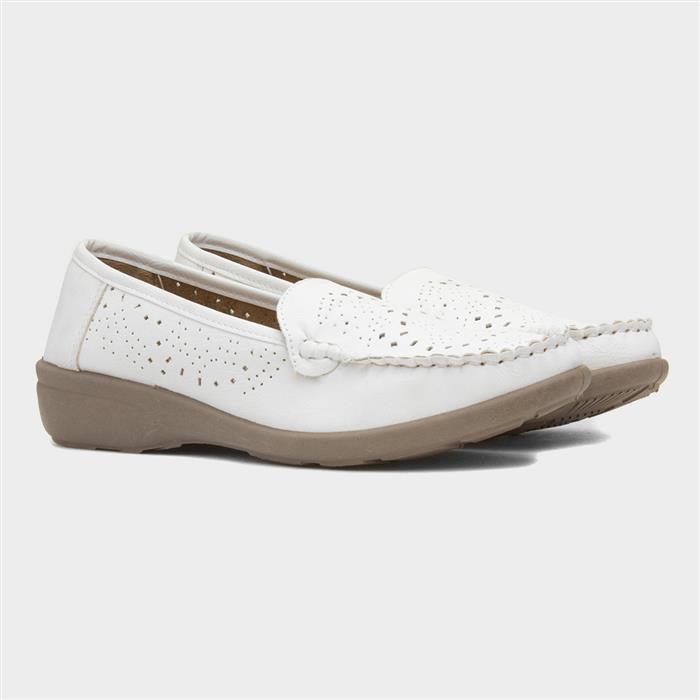 Womens White Casual Slip On Loafer Shoe
