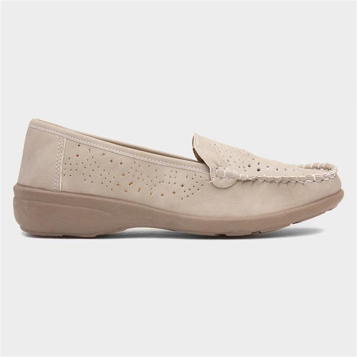 Womens Beige Casual Slip On Loafer Shoe