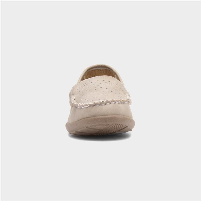 Womens Beige Casual Slip On Loafer Shoe