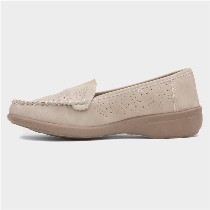 Womens Beige Casual Slip On Loafer Shoe