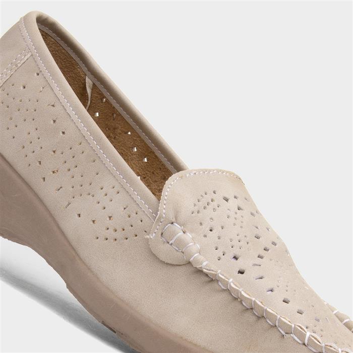 Womens Beige Casual Slip On Loafer Shoe
