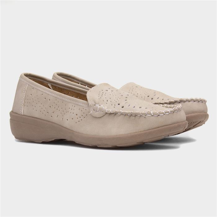 Womens Beige Casual Slip On Loafer Shoe