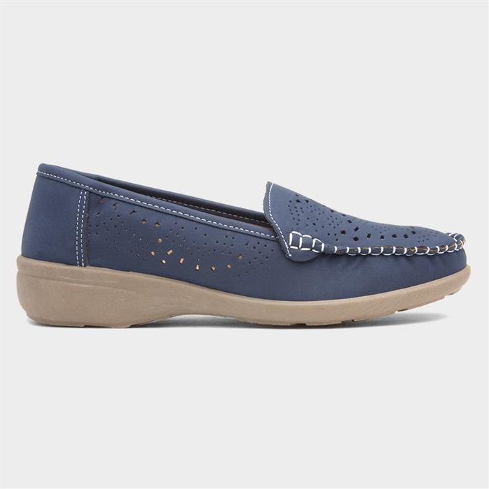 Womens Navy Casual Slip On Loafer Shoe