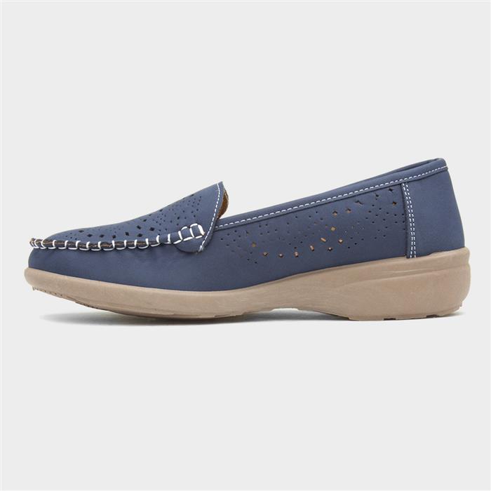 Womens Navy Casual Slip On Loafer Shoe