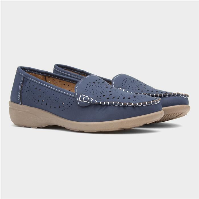 Womens Navy Casual Slip On Loafer Shoe
