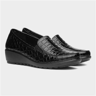 Seoul Womens Black Patent Wedge Shoe