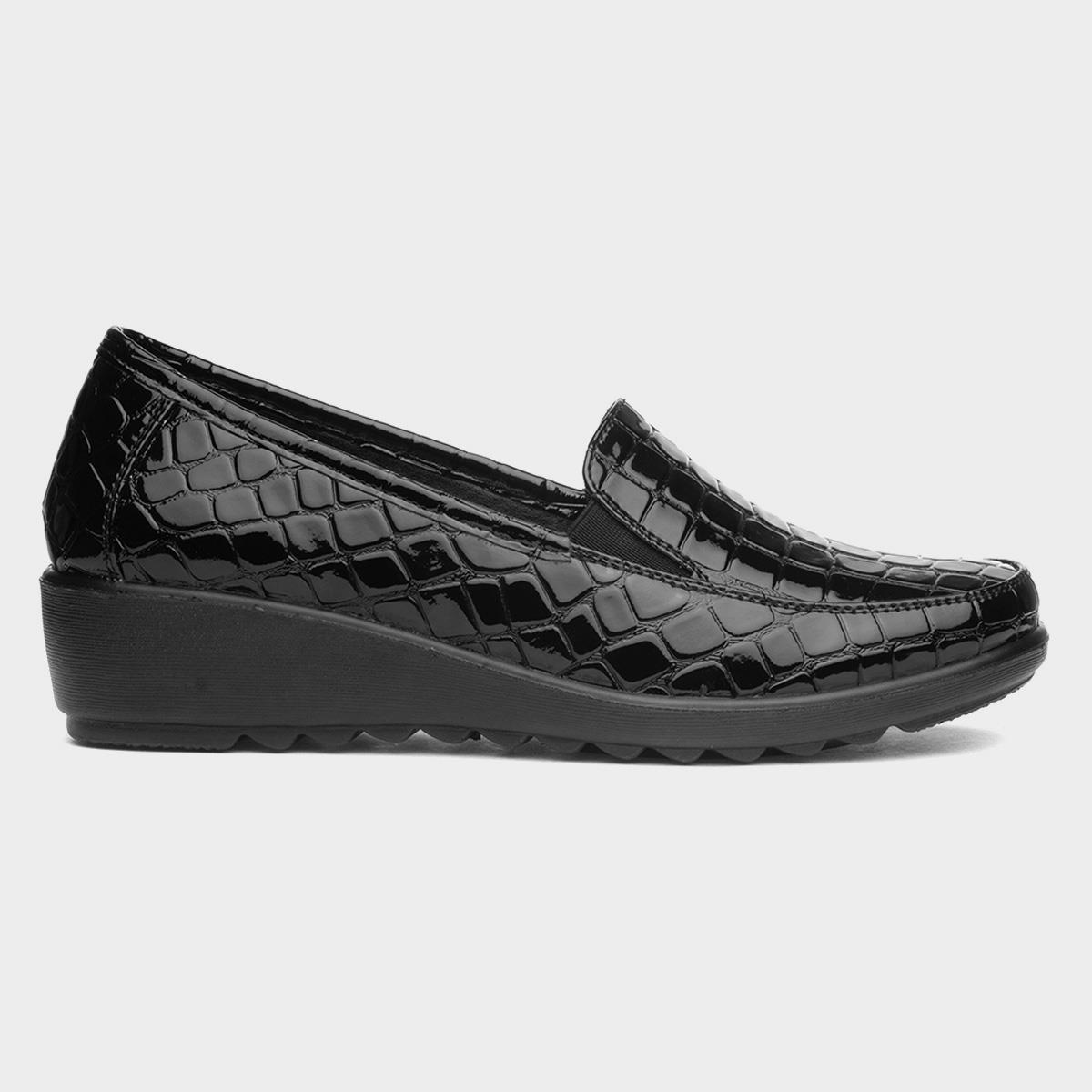 Seoul Womens Black Patent Wedge Shoe