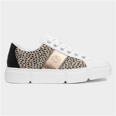 Womens White Leopard Lace Up Casual Shoe