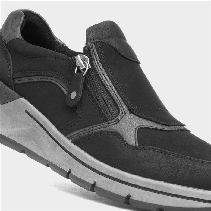 Ava Womens Black Zip Up Wedge Casual Shoe