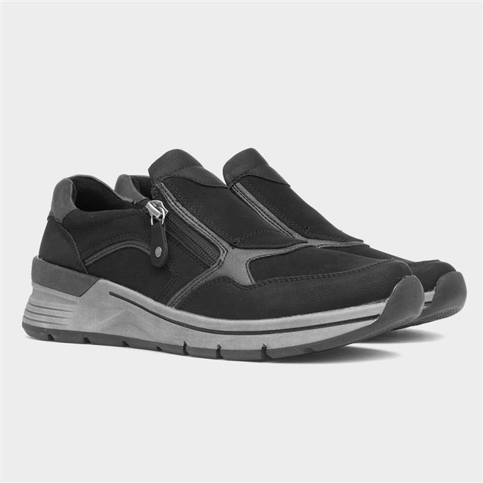 Ava Womens Black Zip Up Wedge Casual Shoe