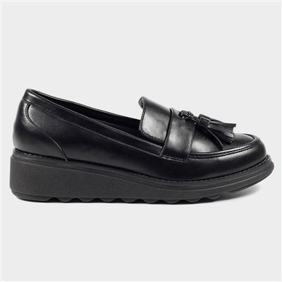 Tenby Womens Black Wedged Loafer