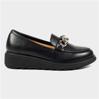Tyson Womens Black Wedged  Loafer