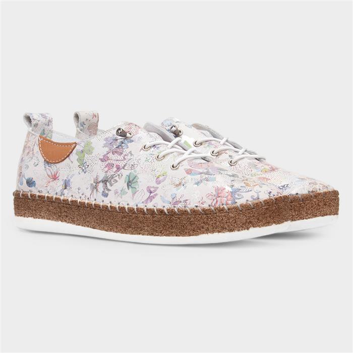 Iva Womens White Floral Slip On Leather Shoe
