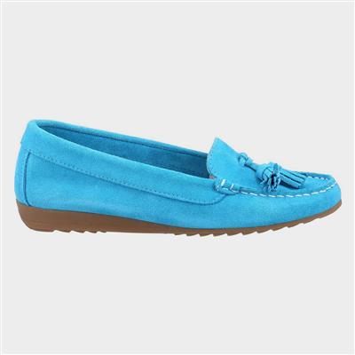 Aldons Womens Blue Moccasin with Tassels