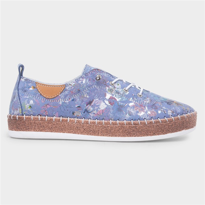 Iva Womens Blue Floral Slip On Leather Shoe