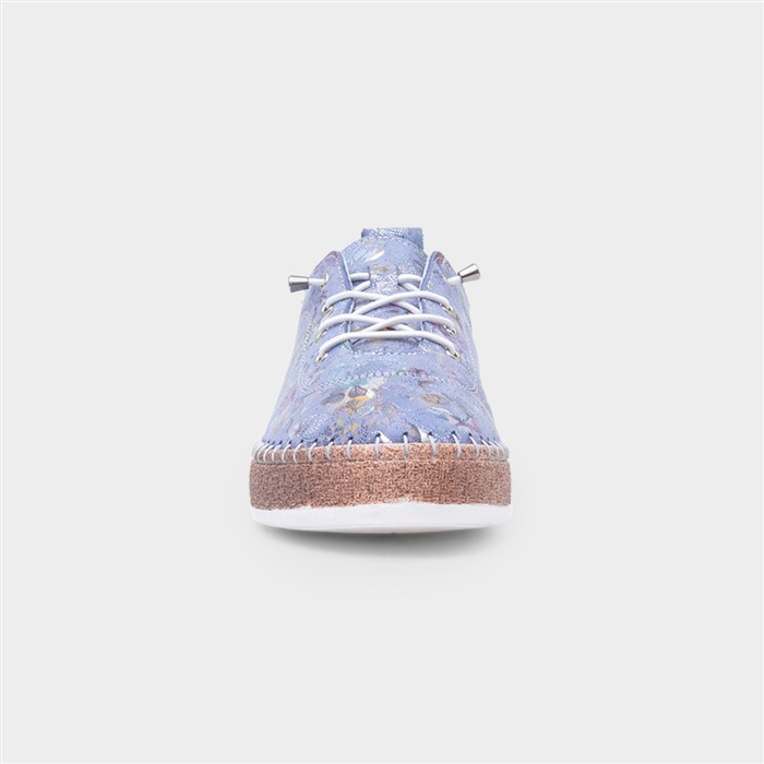Iva Womens Blue Floral Slip On Leather Shoe