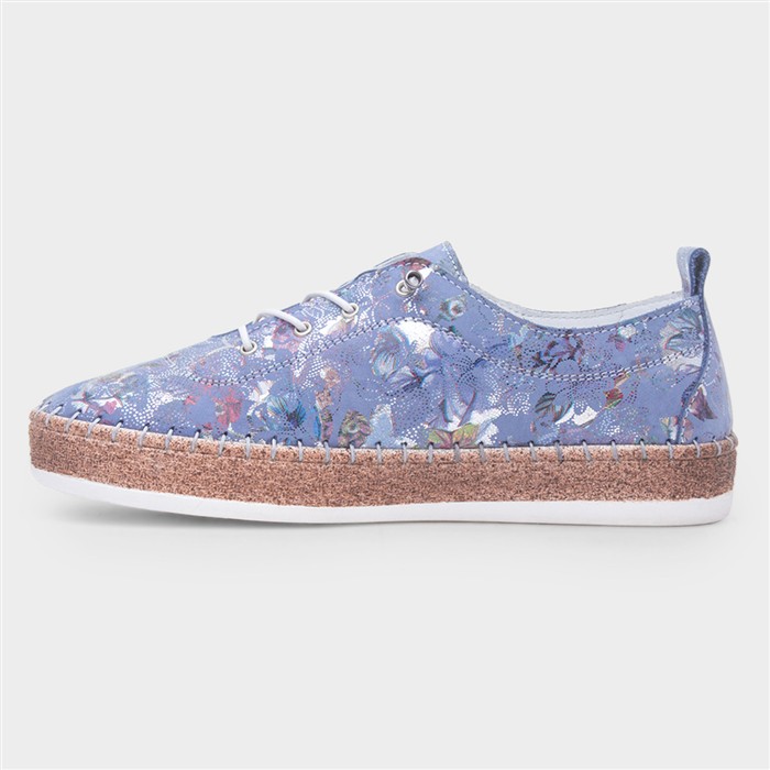 Iva Womens Blue Floral Slip On Leather Shoe