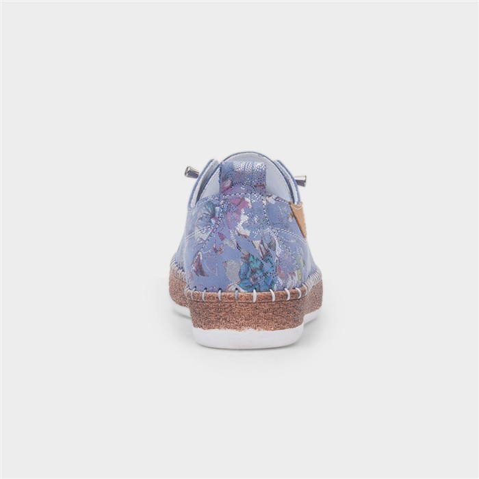 Iva Womens Blue Floral Slip On Leather Shoe