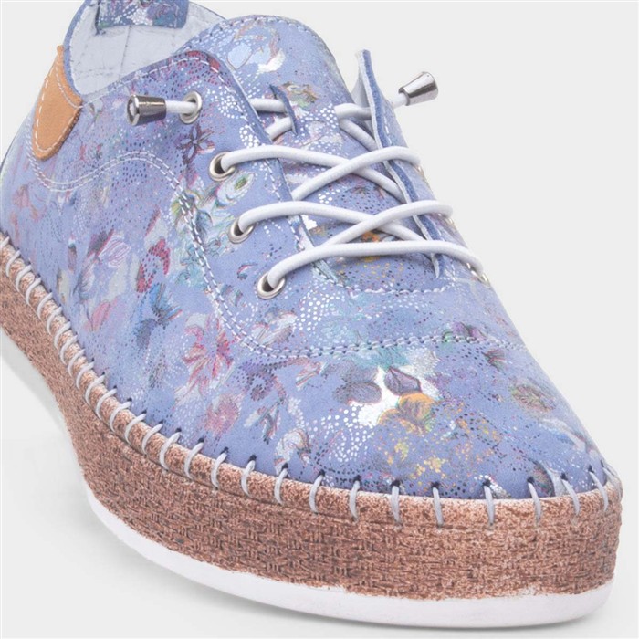 Iva Womens Blue Floral Slip On Leather Shoe