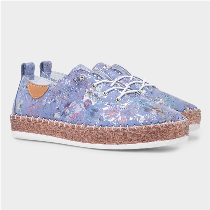 Iva Womens Blue Floral Slip On Leather Shoe