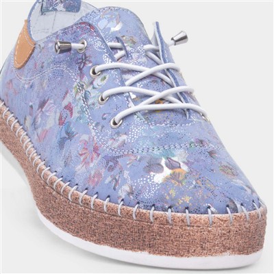 Iva Womens Blue Floral Leather Shoe
